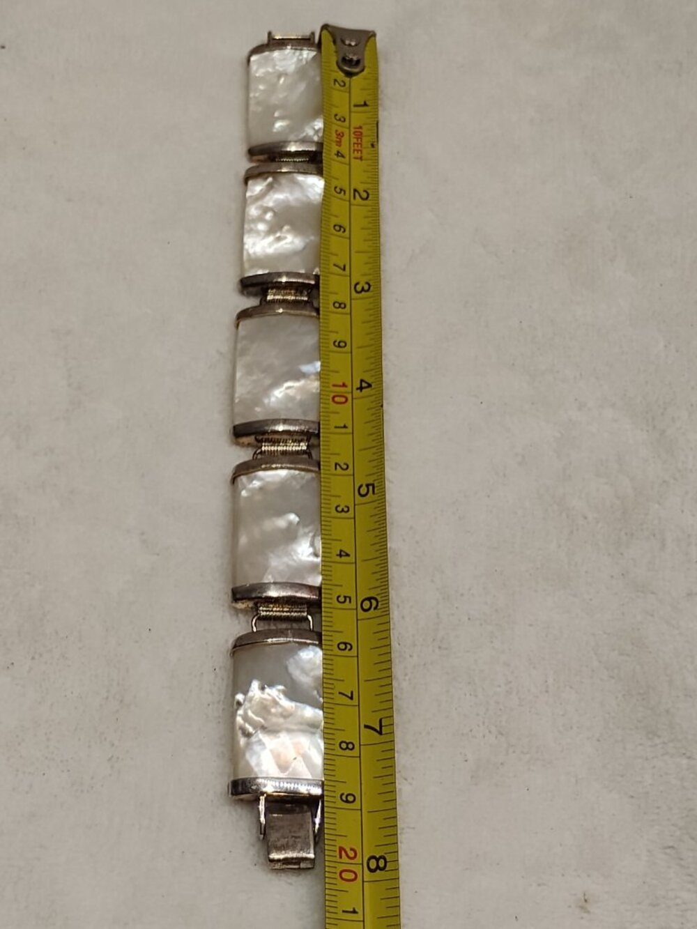 Vintage WW Hong Kong 925 Sterling Silver Mother Of Pearl Panel Link Bracelet - Picture 7 of 11